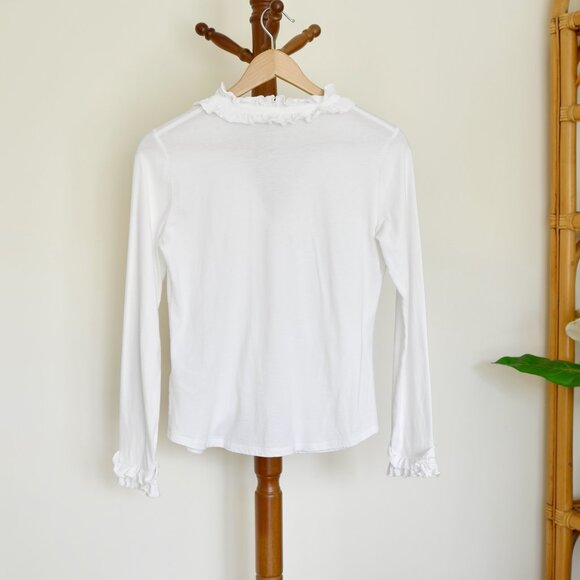 Boden Women's Ruffled V-Neck White Soft Jersey Knit Button-Down Blouse 2P - Picture 3 of 5